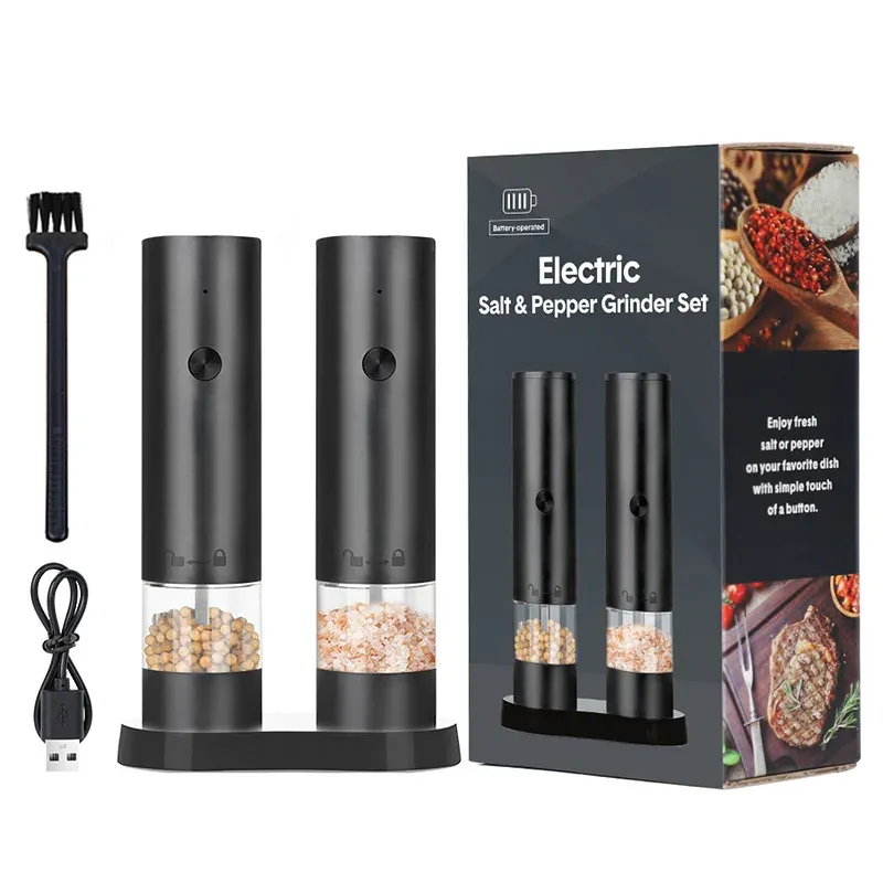 Moulin électrique automatique à poivre et sel rechargeable USB avec éclairage LED et mouture réglable - Image 1
