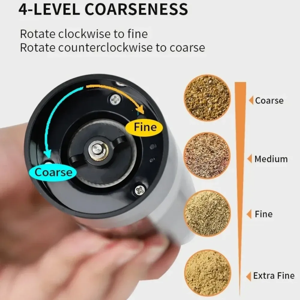 Moulin électrique automatique à poivre et sel rechargeable USB avec éclairage LED et mouture réglable 4