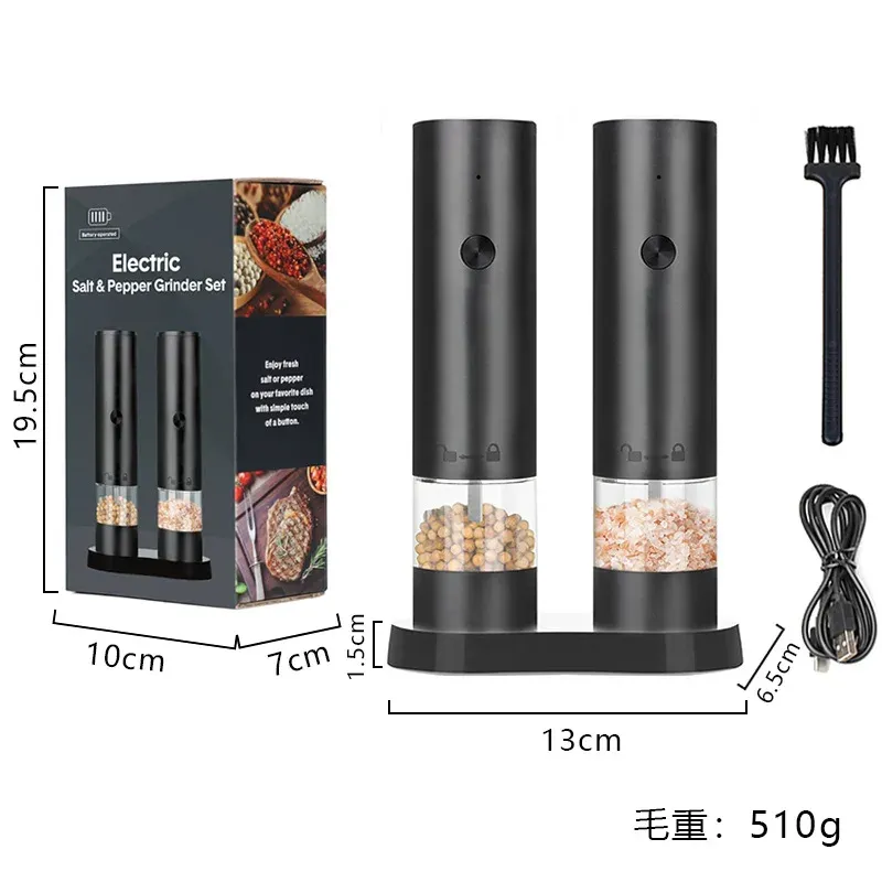 Moulin électrique automatique à poivre et sel rechargeable USB avec éclairage LED et mouture réglable 7