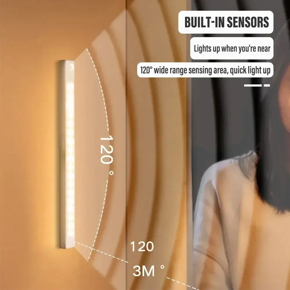 Veilleuse LED sans fil à détecteur de mouvement, rechargeable via USB-C, pour armoire, escalier et cuisine 3