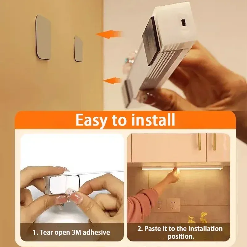 Veilleuse LED sans fil à détecteur de mouvement, rechargeable via USB-C, pour armoire, escalier et cuisine 4