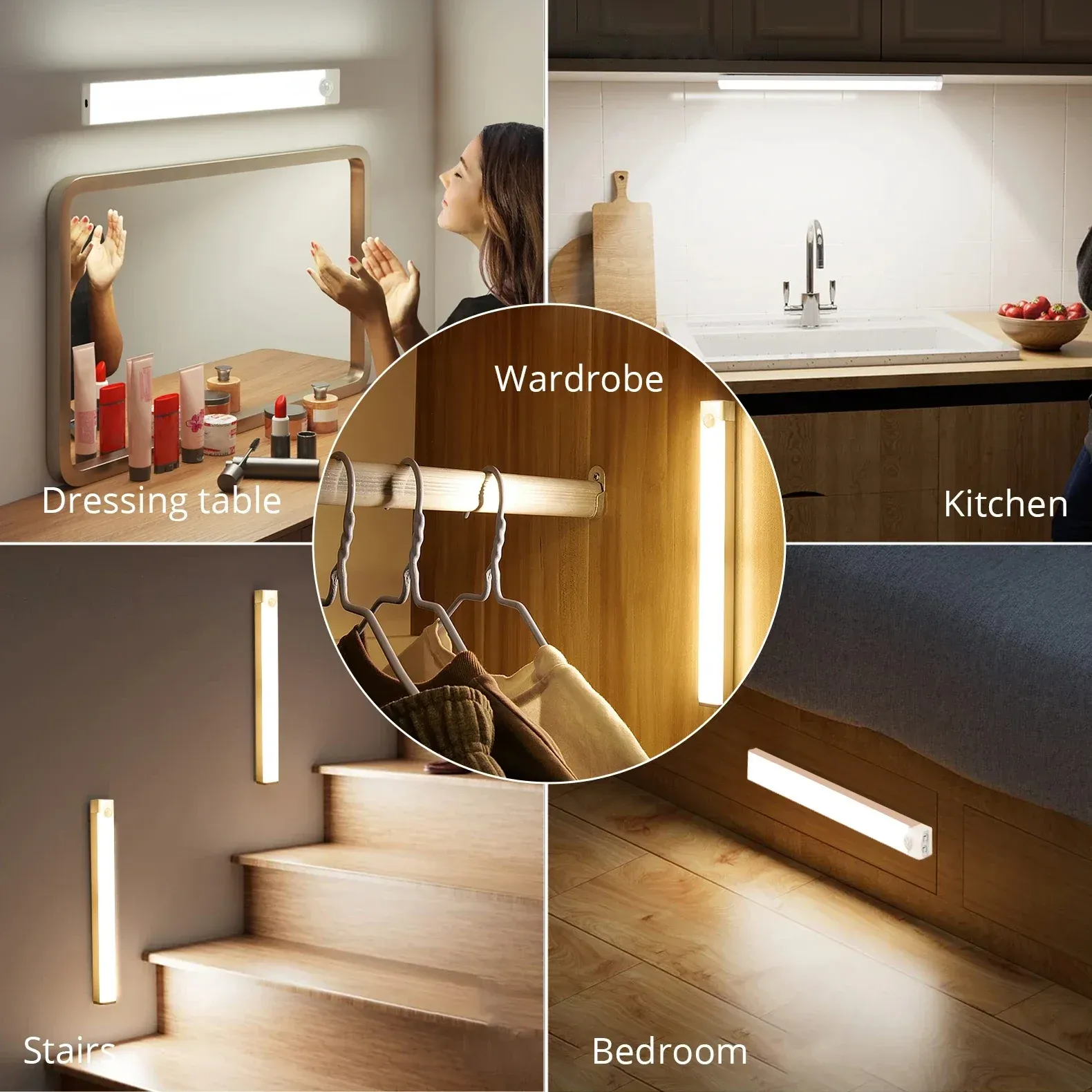 Veilleuse LED sans fil à détecteur de mouvement, rechargeable via USB-C, pour armoire, escalier et cuisine 6