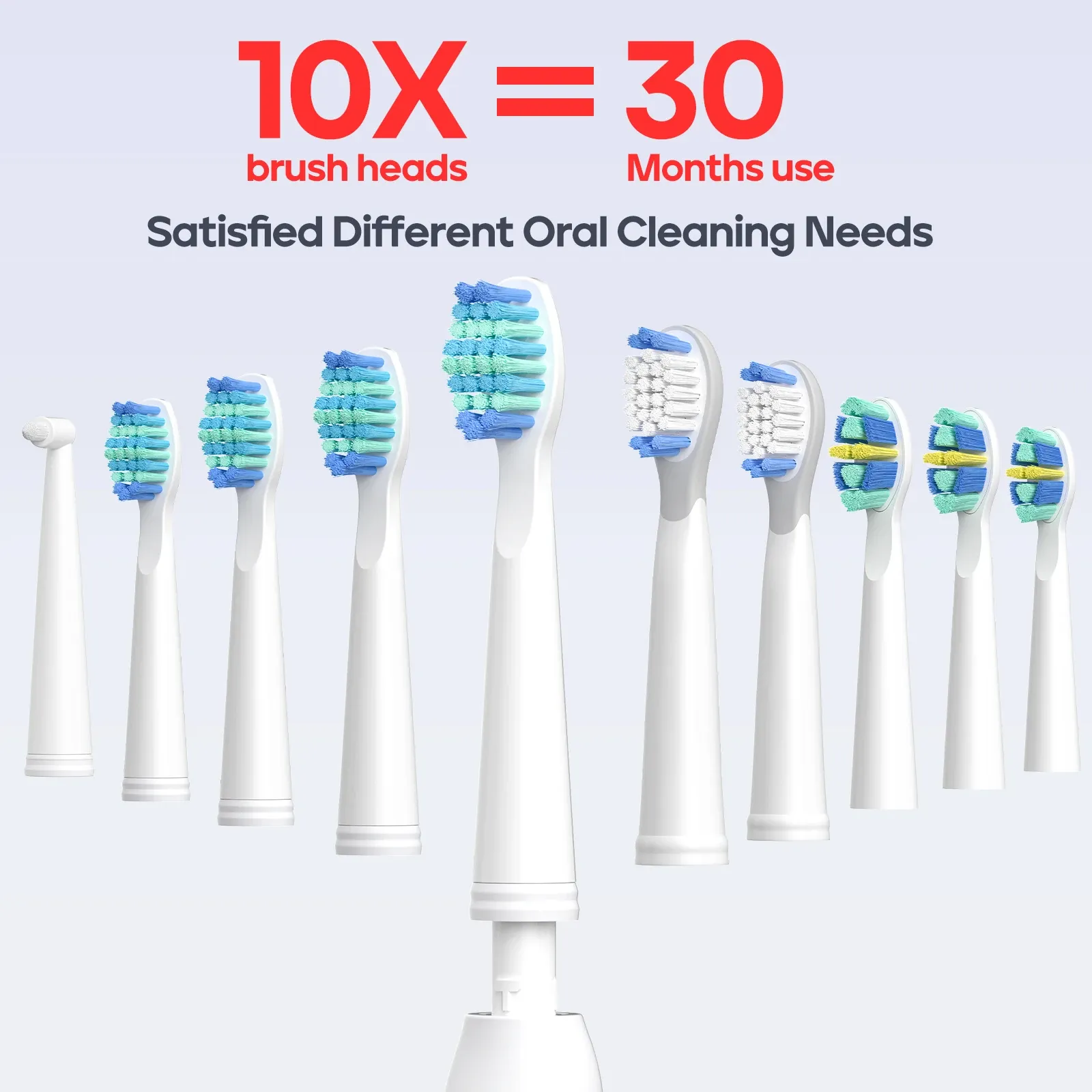 Quatre types de têtes de brosse à dents et cinq modes de brossage