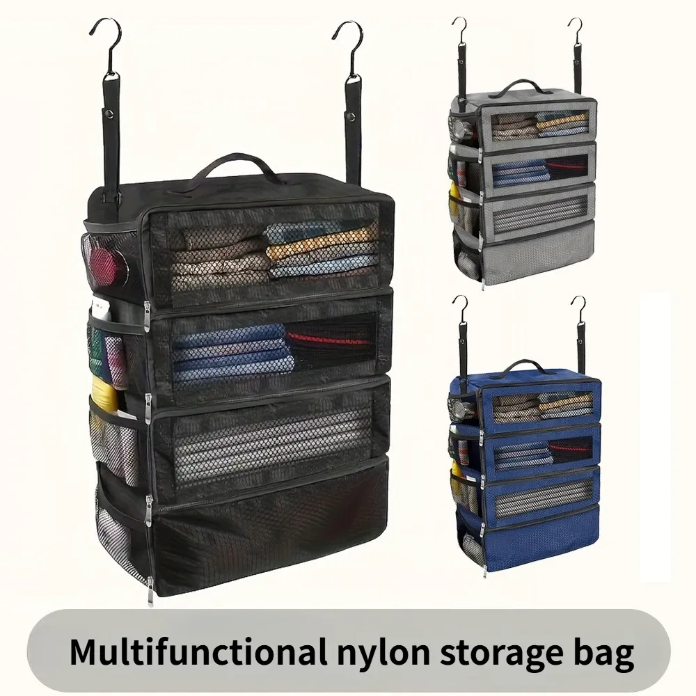 Organisateur de valise grande capacité, organisateur de bagages de voyage, étagère suspendue, cube de rangement, sacs de rangement suspendus pliables pour placard - Image 1