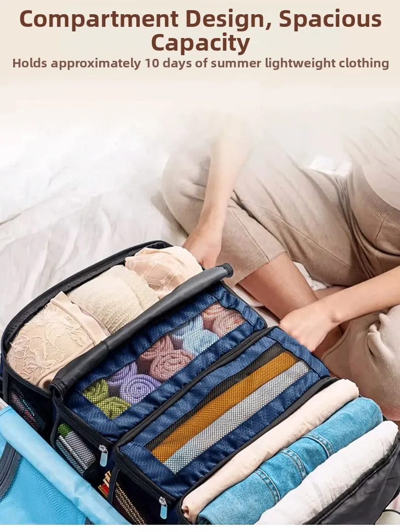 Organisateur de valise grande capacité, organisateur de bagages de voyage, étagère suspendue, cube de rangement, sacs de rangement suspendus pliables pour placard 5