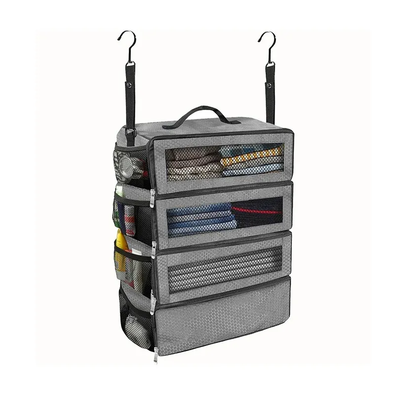 Organisateur de valise grande capacité, organisateur de bagages de voyage, étagère suspendue, cube de rangement, sacs de rangement suspendus pliables pour placard 7