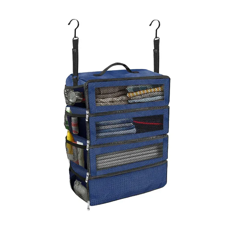 Organisateur de valise grande capacité, organisateur de bagages de voyage, étagère suspendue, cube de rangement, sacs de rangement suspendus pliables pour placard 9