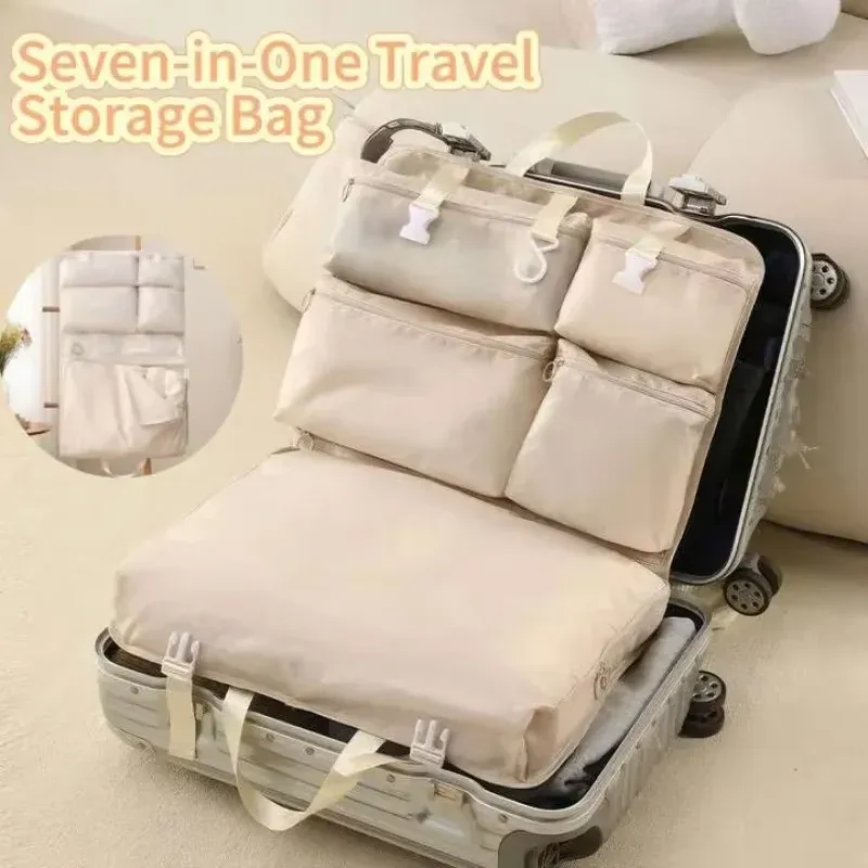 Organisateur de voyage suspendu, pliable et portable, à poches multiples pour vêtements et accessoires 6