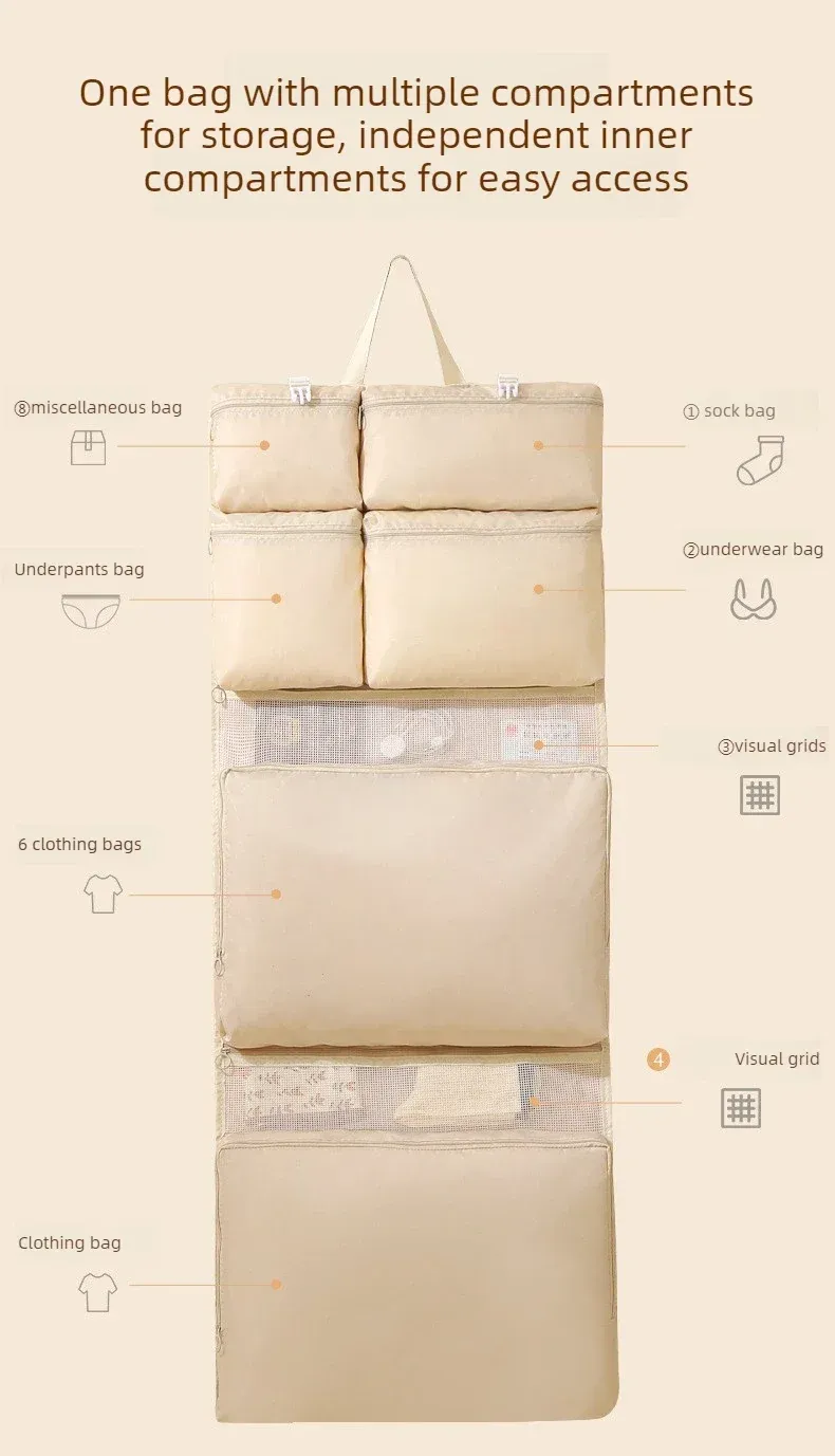 Sac de rangement suspendu, ambiance voyage