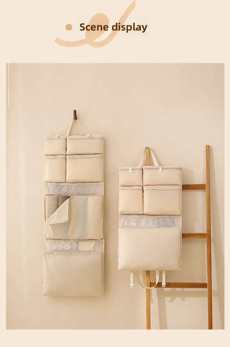 Sac de rangement suspendu, usage en déplacement