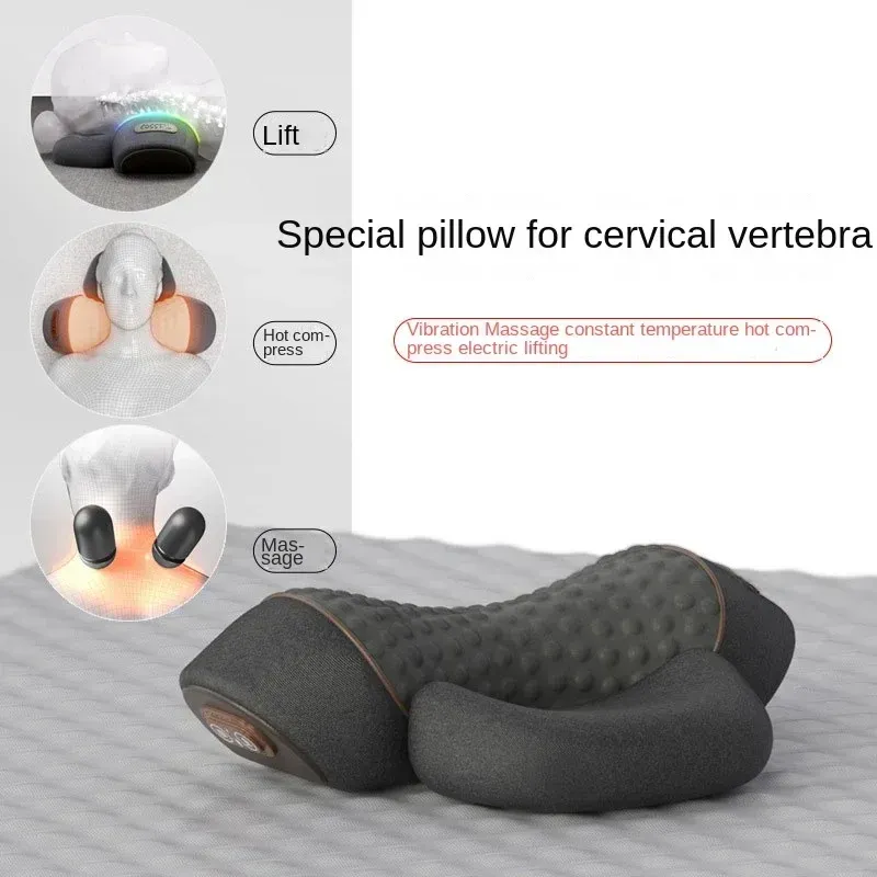 Masseur électrique pour cou, oreiller cervical avec compresse chaude, extensible, chauffant, à vibrations, oreiller de massage pour le cou et les épaules, traction du dos 3