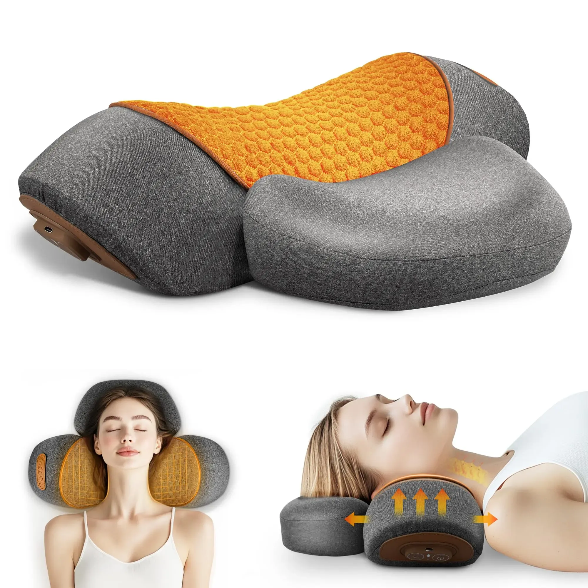 Masseur électrique pour cou, oreiller cervical avec compresse chaude, extensible, chauffant, à vibrations, oreiller de massage pour le cou et les épaules, traction du dos - Image 1