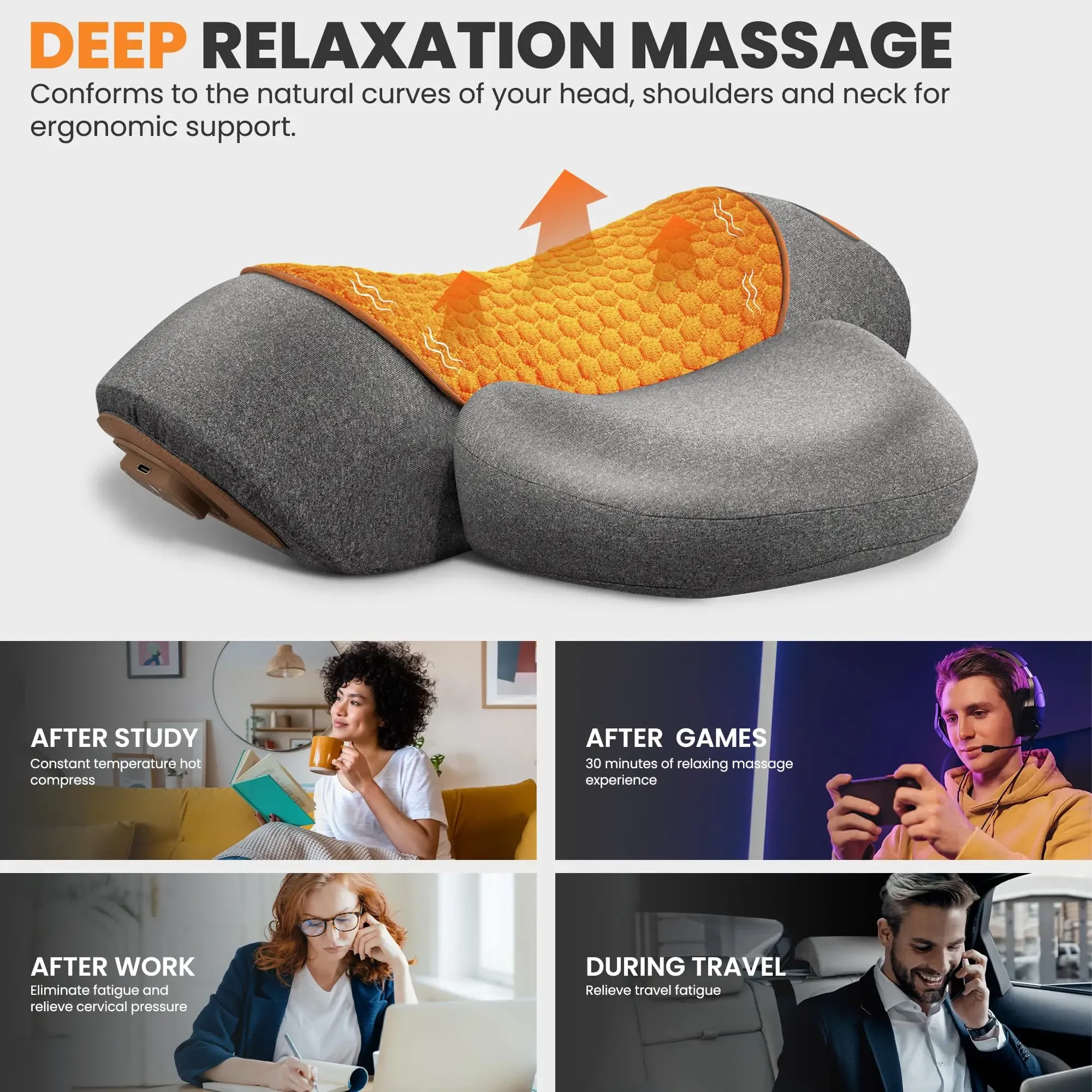 Masseur électrique pour cou, oreiller cervical avec compresse chaude, extensible, chauffant, à vibrations, oreiller de massage pour le cou et les épaules, traction du dos 5