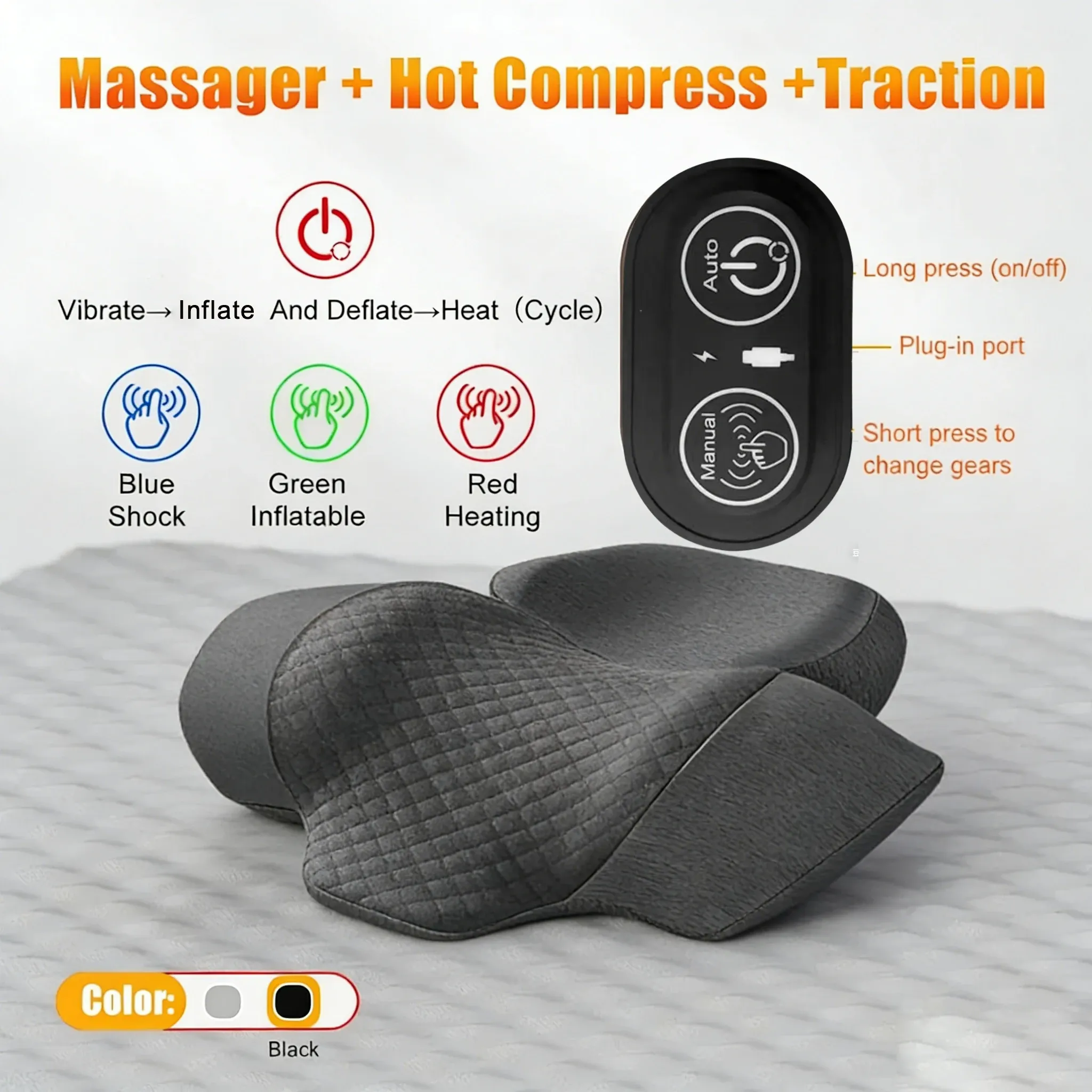 Masseur électrique pour cou, oreiller cervical avec compresse chaude, extensible, chauffant, à vibrations, oreiller de massage pour le cou et les épaules, traction du dos 10
