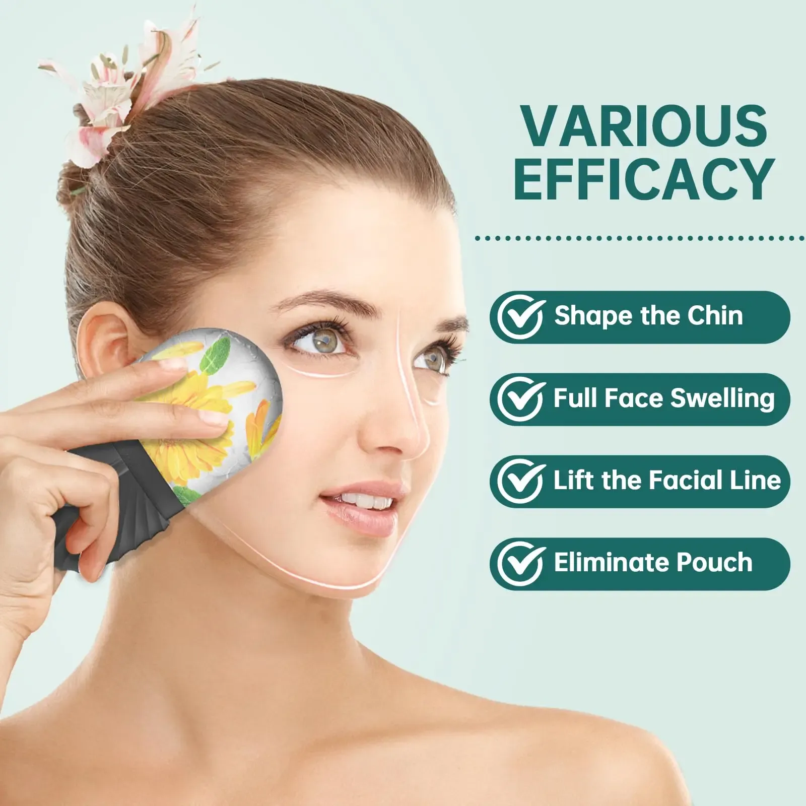 Ensemble de rouleaux de glace pour le visage 1, 2 ou 3 pièces, outil de massage GuaSha et rouleau de massage liftant pour les soins de la peau 3