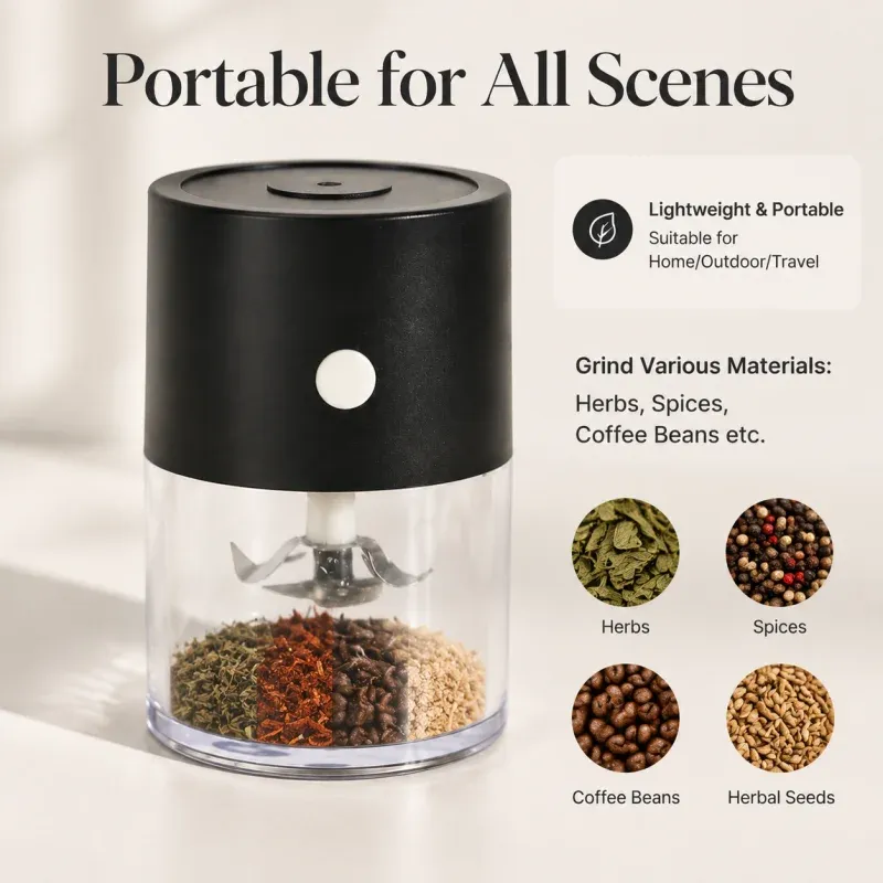 Broyeur électrique rechargeable USB multifonction pour herbes, épices et café 3