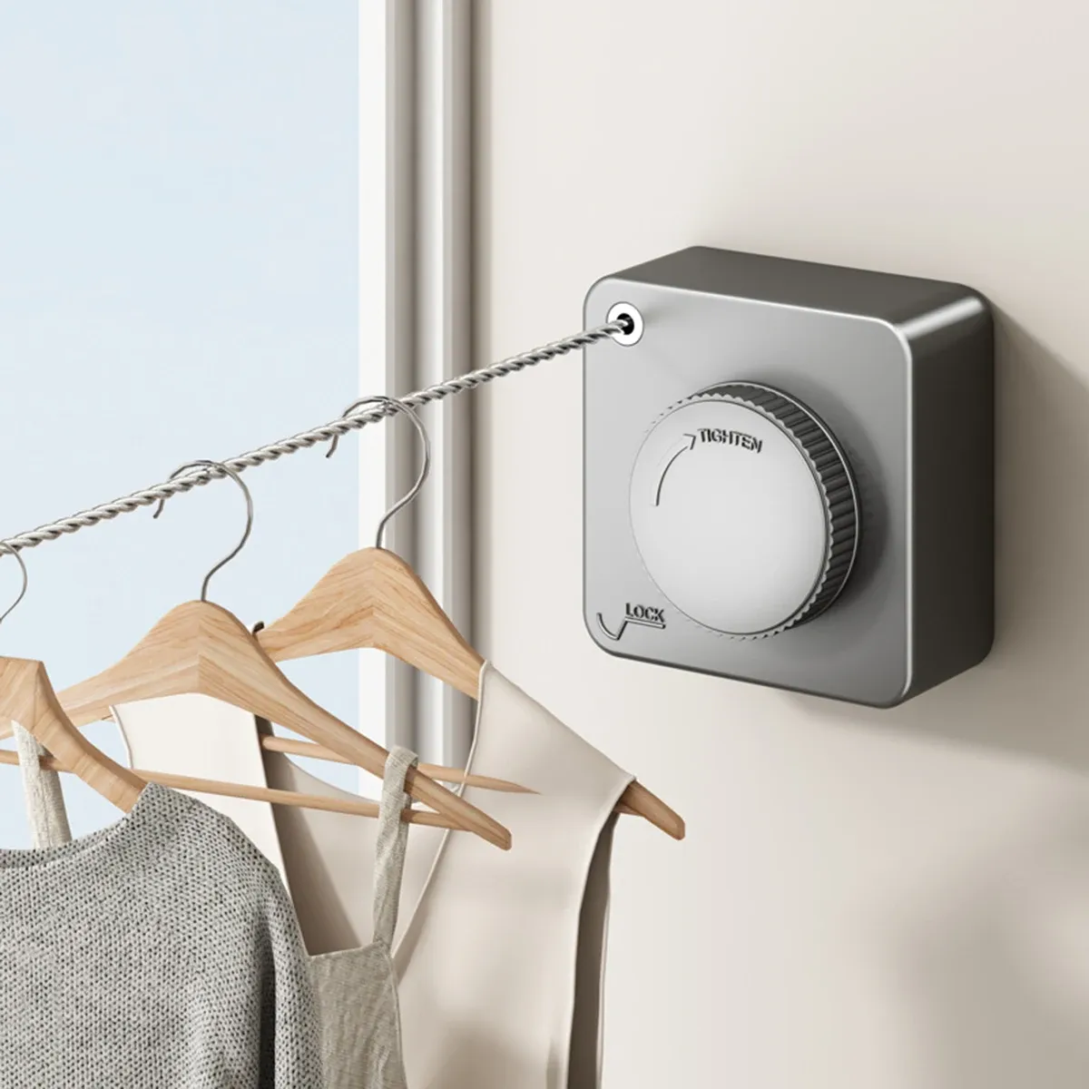 Séchoir à linge rétractable en acier inoxydable avec corde extensible, peu encombrant pour la maison 1