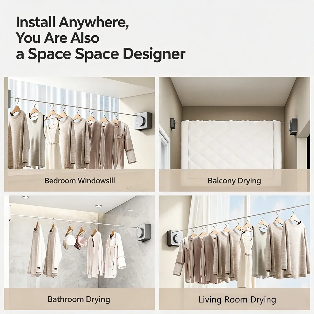 Séchoir à linge rétractable en acier inoxydable avec corde extensible, peu encombrant pour la maison 6
