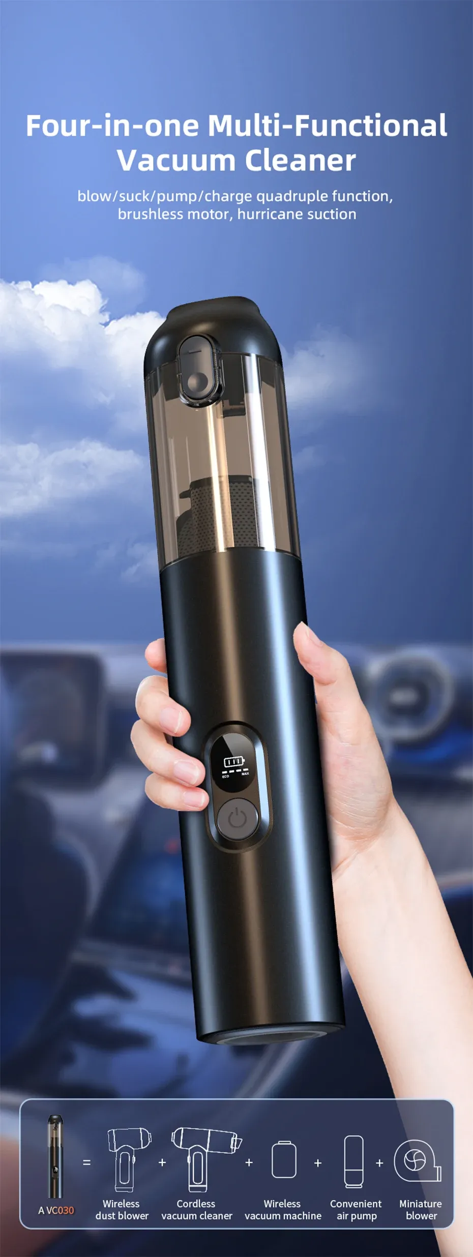 Aspirateur de voiture sans fil Vyvylabs, vue d'ensemble
