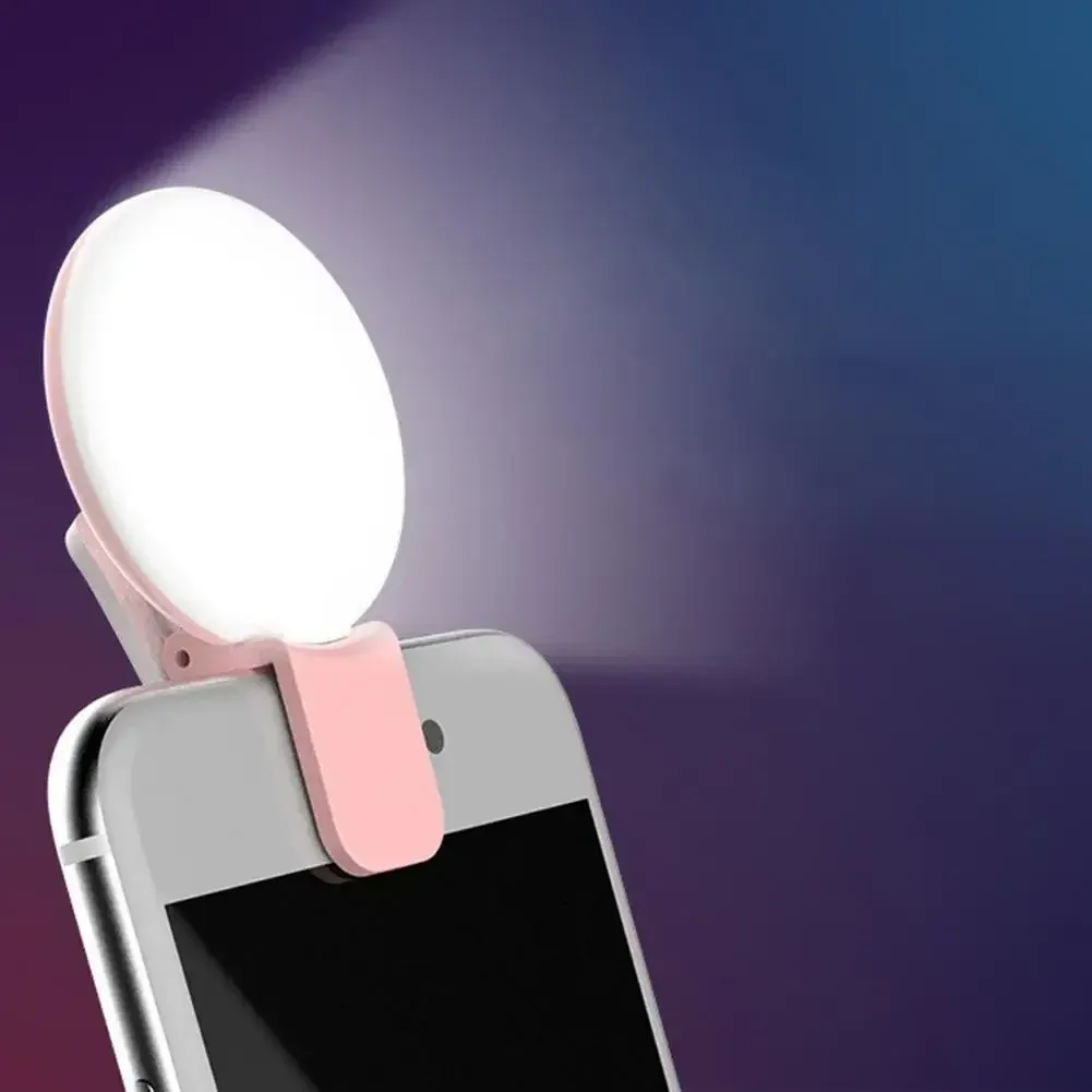 Anneau lumineux LED pour selfie compatible smartphone, mini, durable et pratique, avec trois niveaux de luminosité et pince de fixation pour photographie, lumière de remplissage