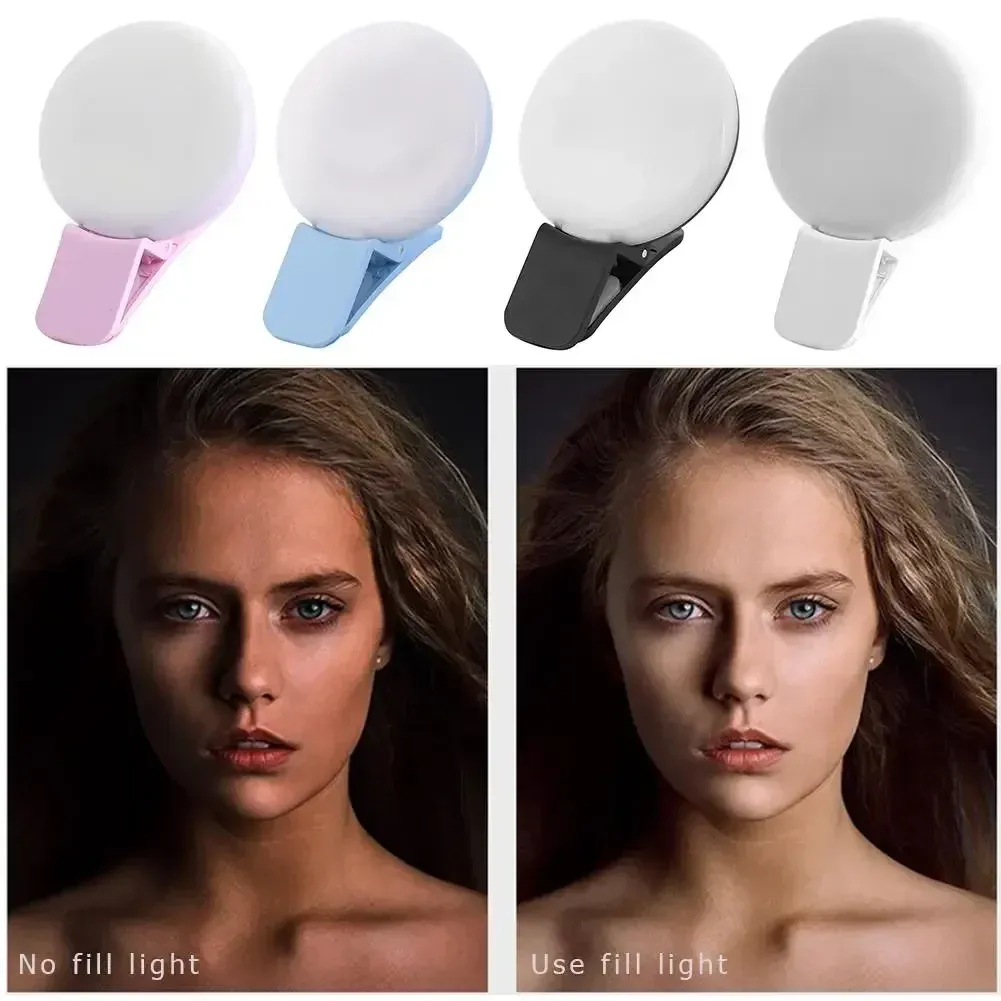 Anneau lumineux LED pour selfie compatible smartphone, mini, durable et pratique, avec trois niveaux de luminosité et pince de fixation pour photographie, lumière de remplissage 4