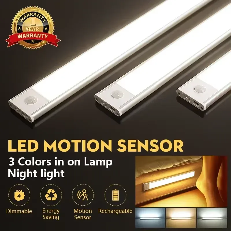 Veilleuse LED rechargeable USB sans fil avec détecteur de mouvement pour armoire, lumière réglable en 3 couleurs 1