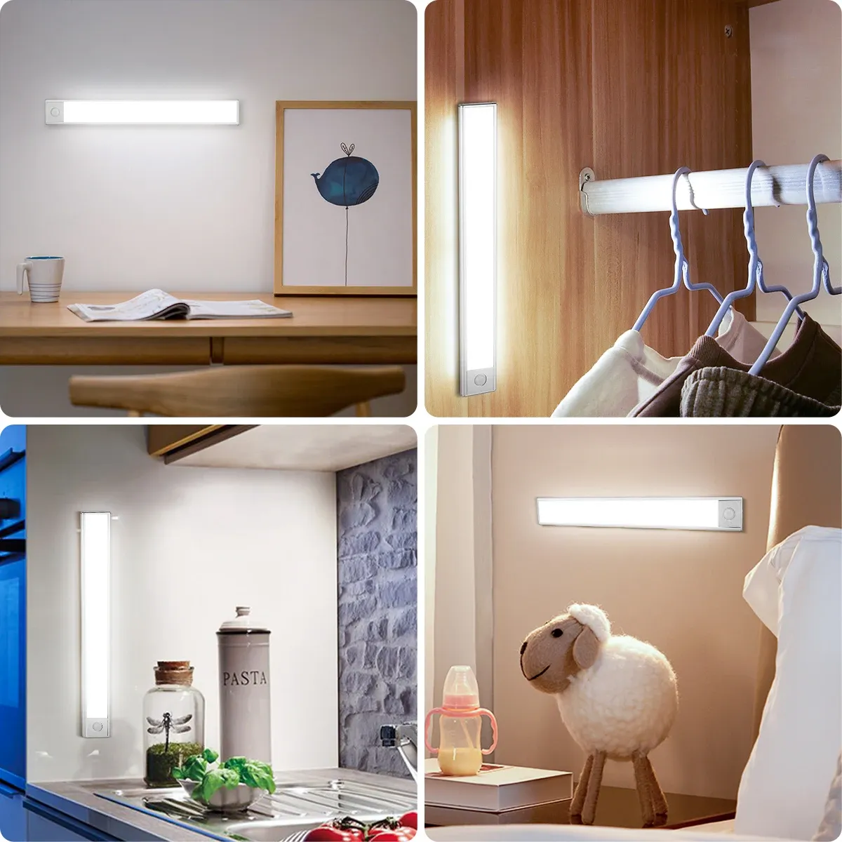 Veilleuse LED rechargeable USB sans fil avec détecteur de mouvement pour armoire, lumière réglable en 3 couleurs 5