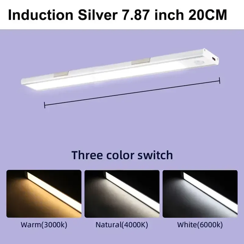 Veilleuse LED rechargeable USB sans fil avec détecteur de mouvement pour armoire, lumière réglable en 3 couleurs 15
