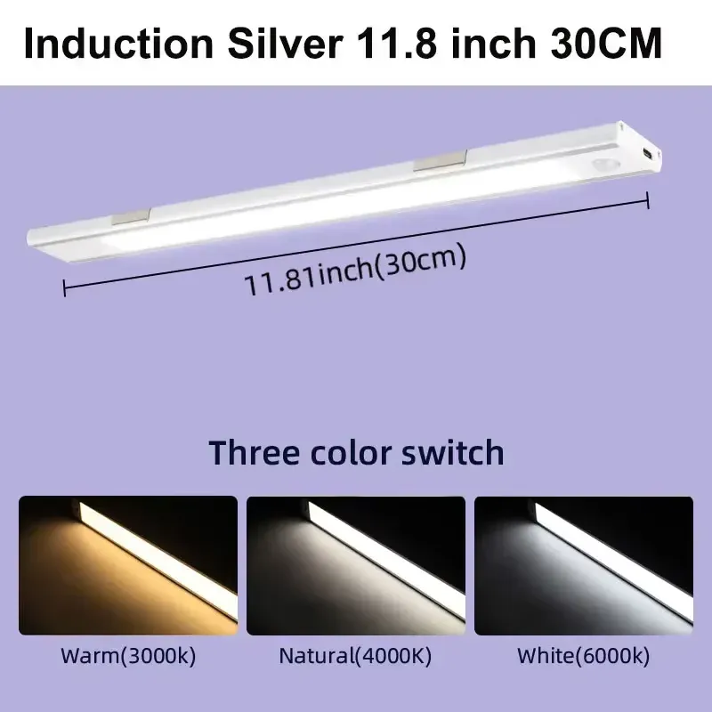 Veilleuse LED rechargeable USB sans fil avec détecteur de mouvement pour armoire, lumière réglable en 3 couleurs 13