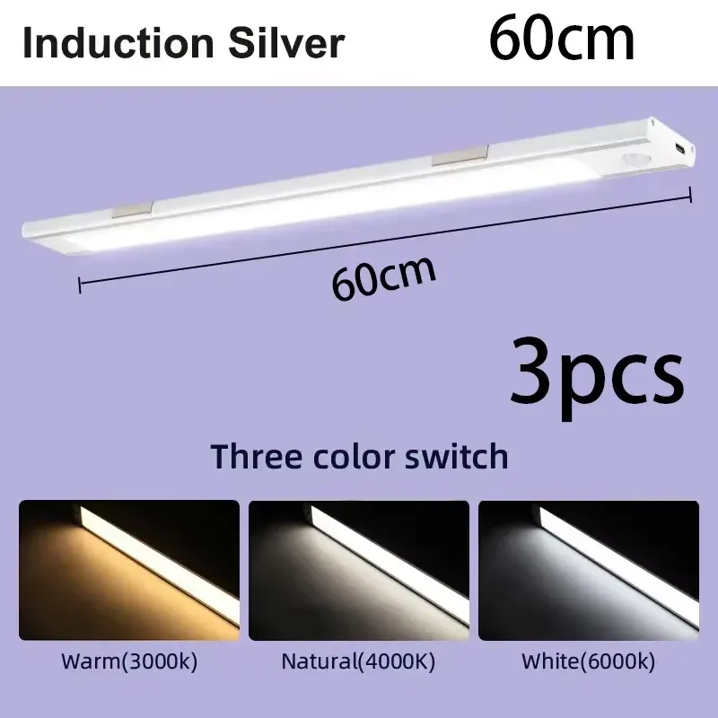 Veilleuse LED rechargeable USB sans fil avec détecteur de mouvement pour armoire, lumière réglable en 3 couleurs 10