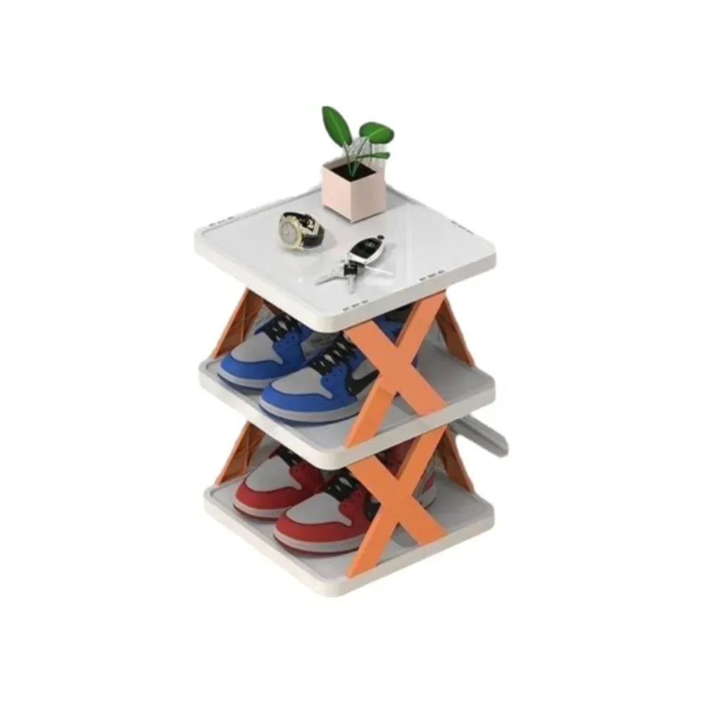 Étagère à chaussures pliante en plastique en forme de X, multicouche et démontable 10