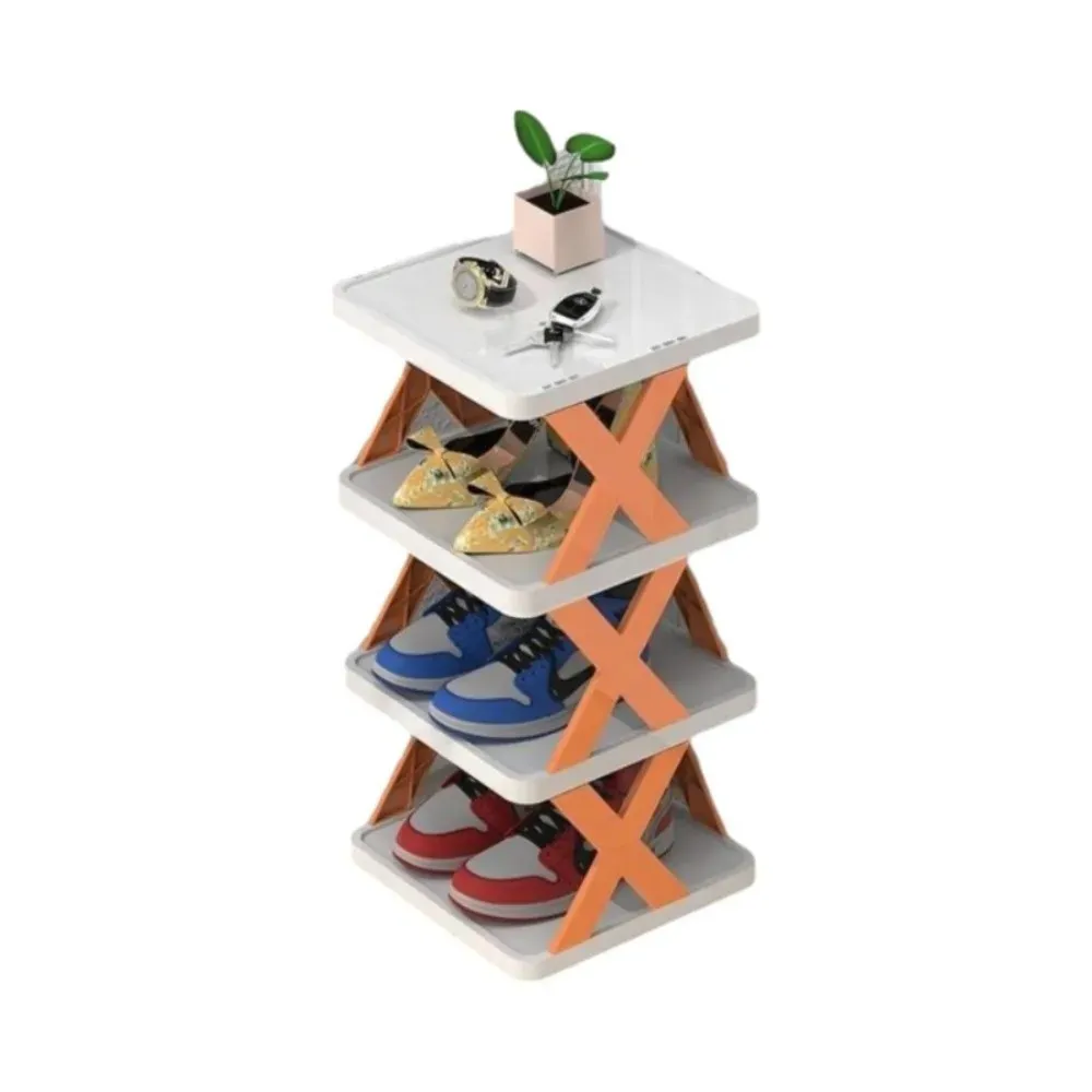 Étagère à chaussures pliante en plastique en forme de X, multicouche et démontable 11
