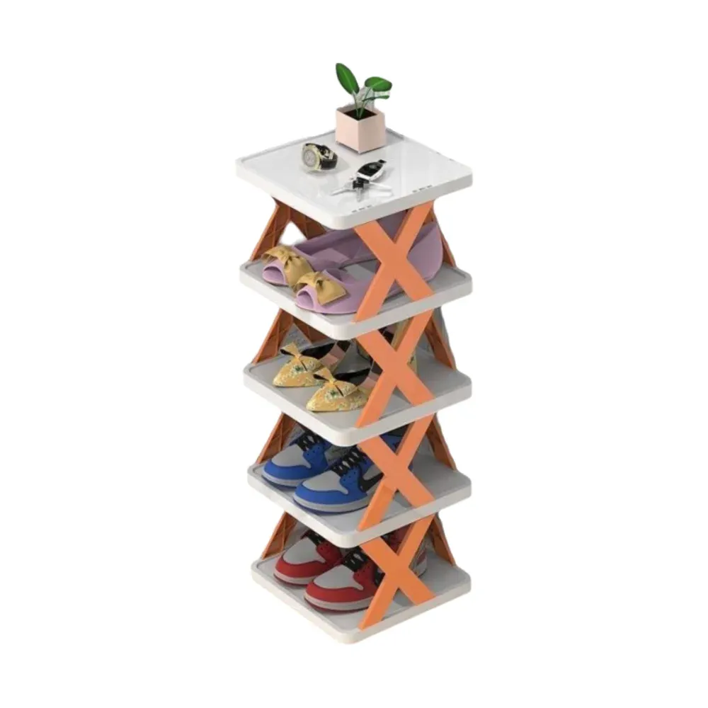 Étagère à chaussures pliante en plastique en forme de X, multicouche et démontable 8