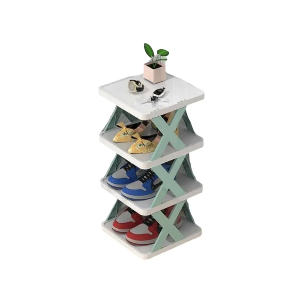 Étagère à chaussures pliante en plastique en forme de X, multicouche et démontable 12