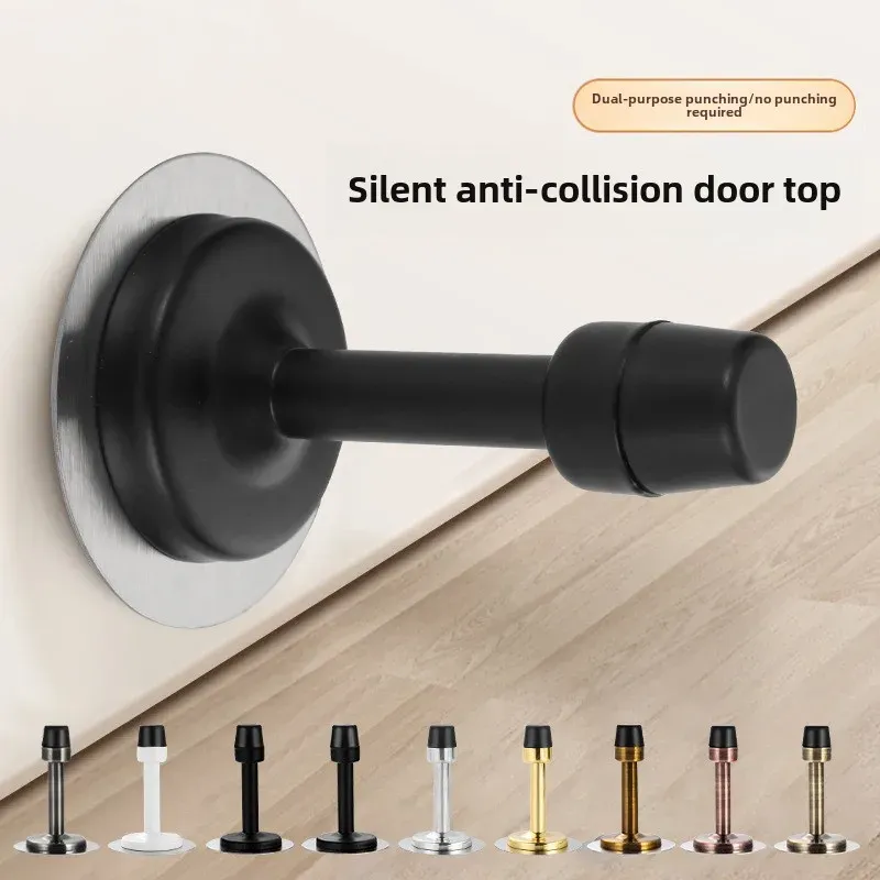 Butée de porte en acier inoxydable, butée murale avec support et arrêt en caoutchouc, fixation au sol avec vis pour chambre