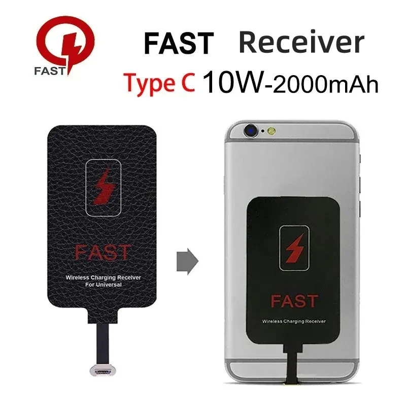 Récepteur de charge sans fil 10 W pour Samsung, Huawei, Xiaomi et iPhone 5 à 7, adaptateur de chargeur sans fil rapide universel Micro USB et USB Type-C