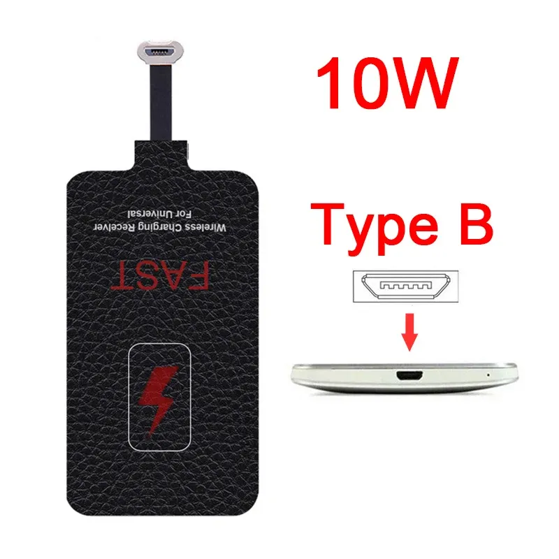 Récepteur de charge sans fil 10 W pour Samsung, Huawei, Xiaomi et iPhone 5 à 7, adaptateur de chargeur sans fil rapide universel Micro USB et USB Type-C 10