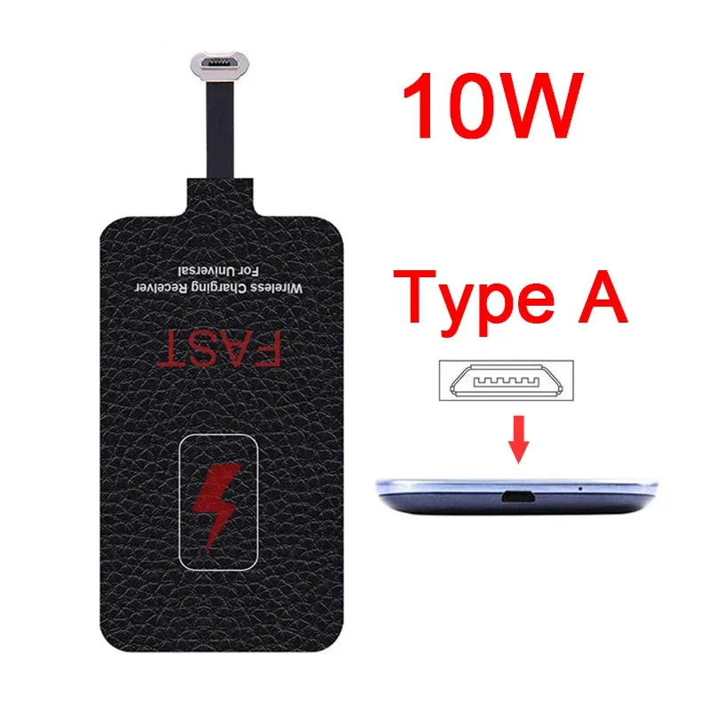 Récepteur de charge sans fil 10 W pour Samsung, Huawei, Xiaomi et iPhone 5 à 7, adaptateur de chargeur sans fil rapide universel Micro USB et USB Type-C 9