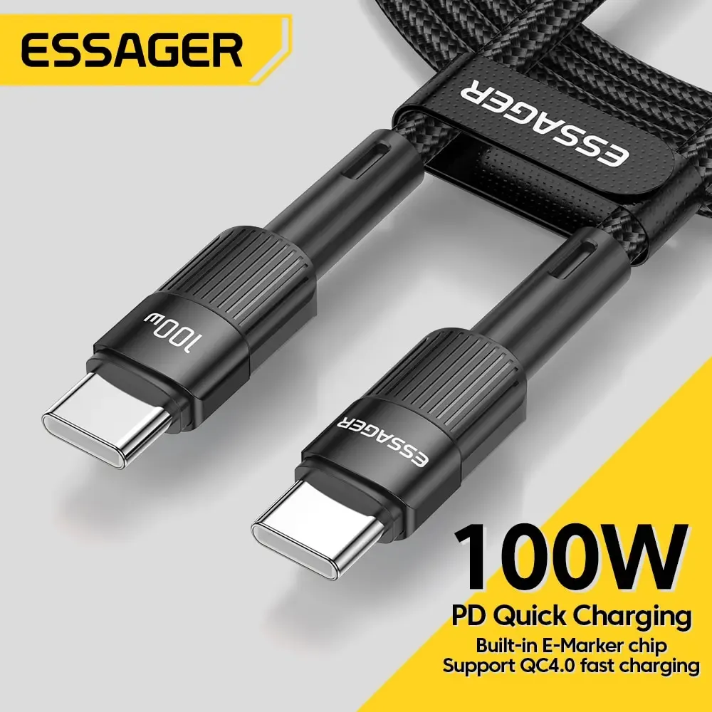 Câble USB-C vers USB-C 100W Essager, charge rapide PD, compatible MacBook, Samsung et Xiaomi