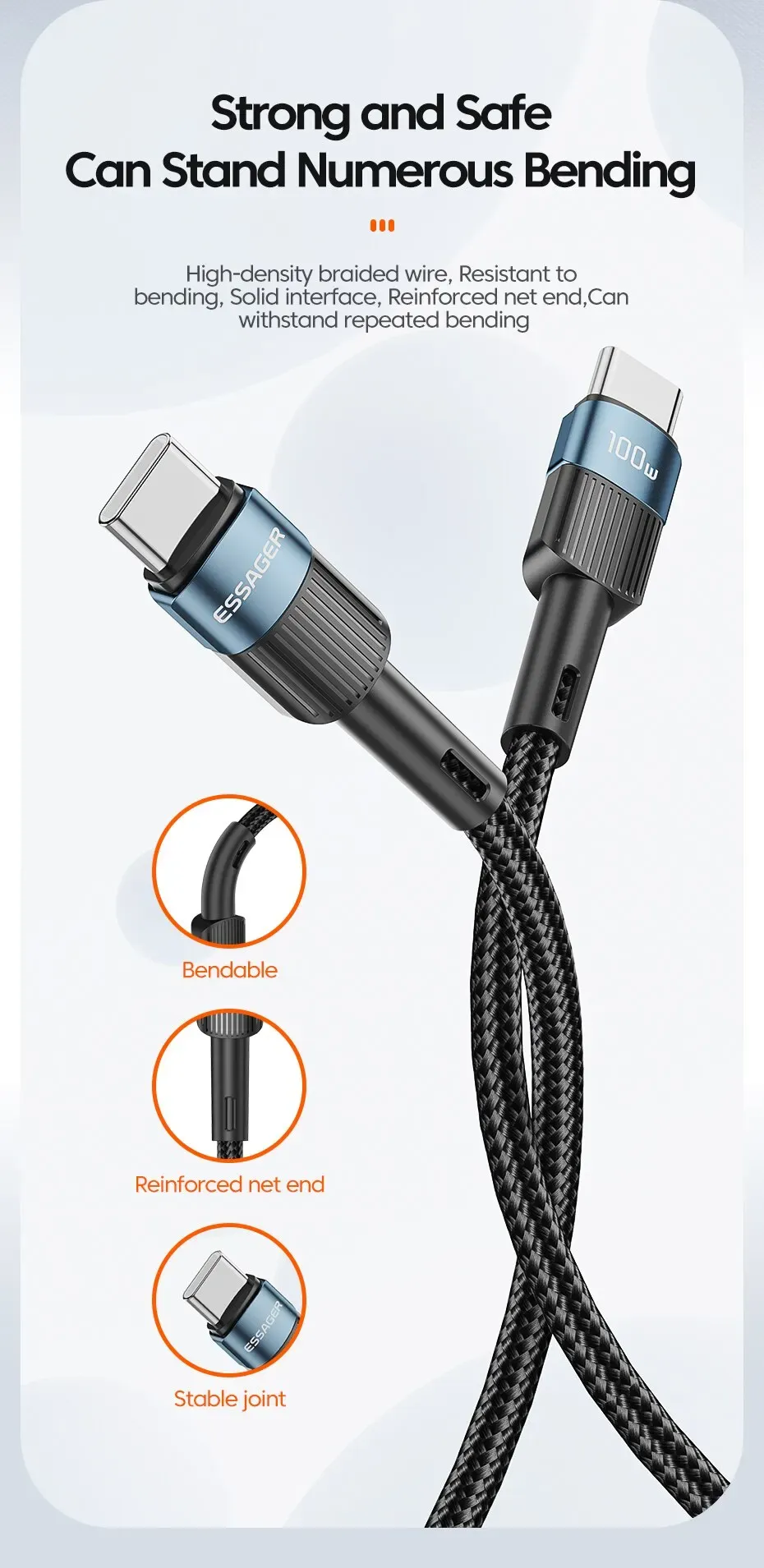 Câble USB-C Essager, détails de la gaine