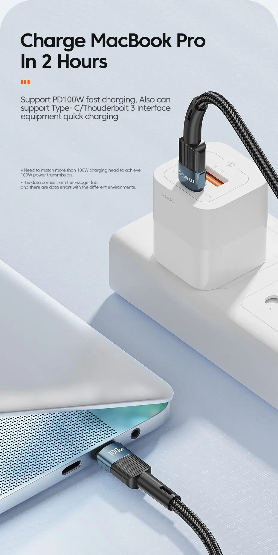 Câble USB-C Essager, finition et design