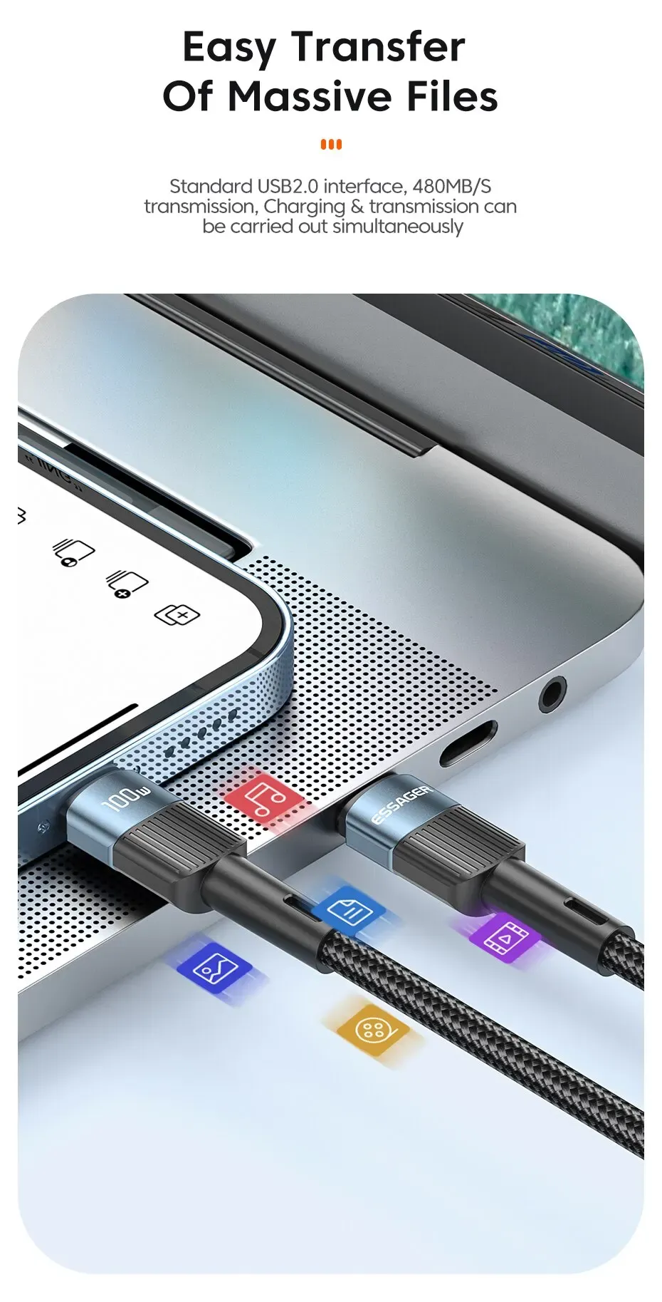 Câble USB-C Essager, mise en valeur du produit