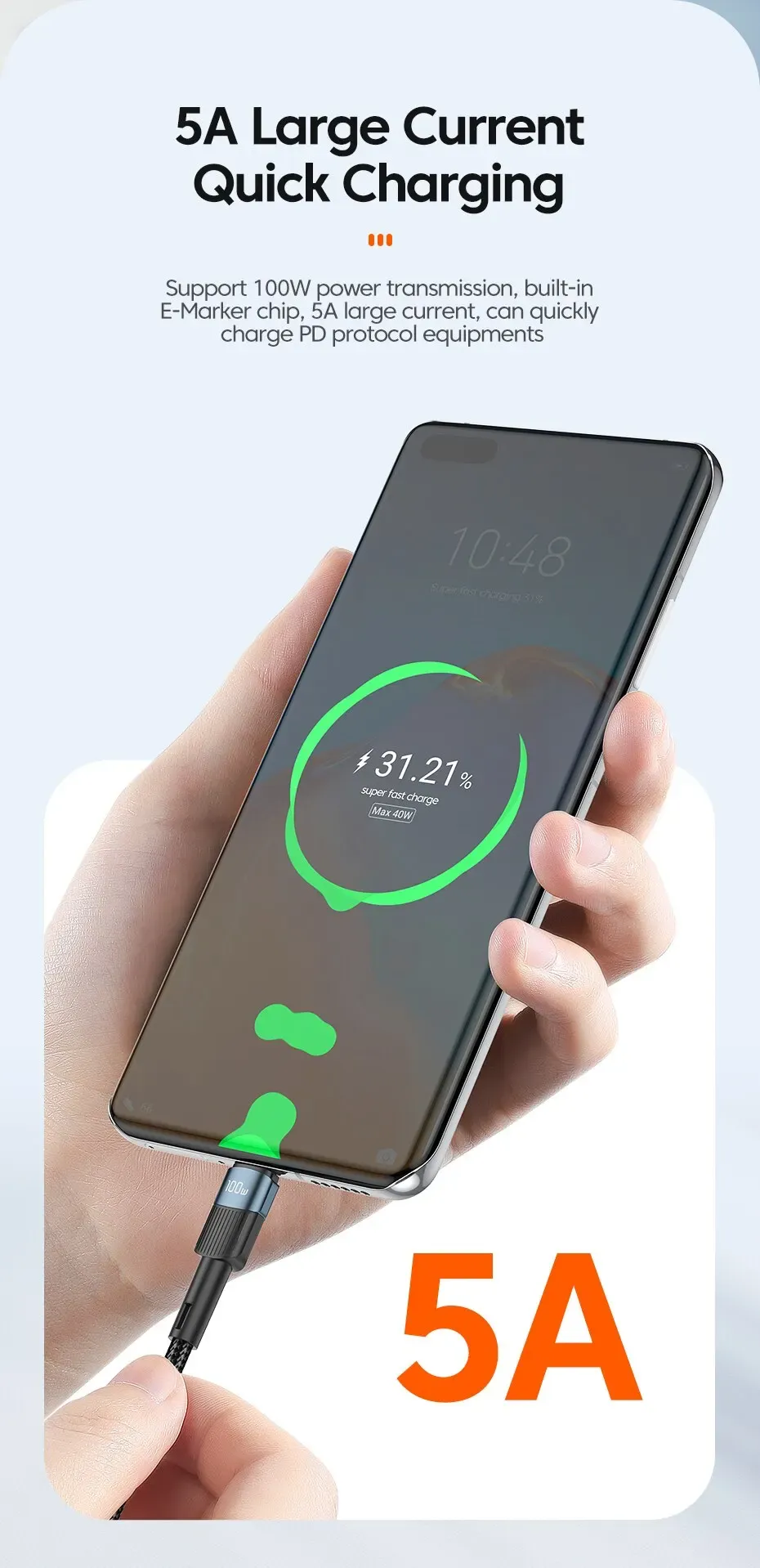 Câble USB-C Essager, en situation d'utilisation