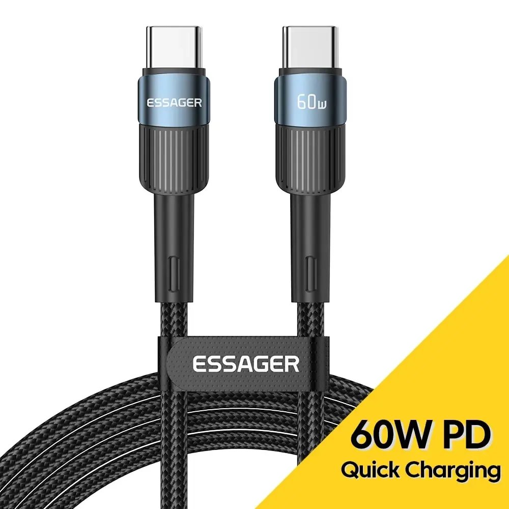 Câble USB-C vers USB-C 100W Essager, charge rapide PD, compatible MacBook, Samsung et Xiaomi 10