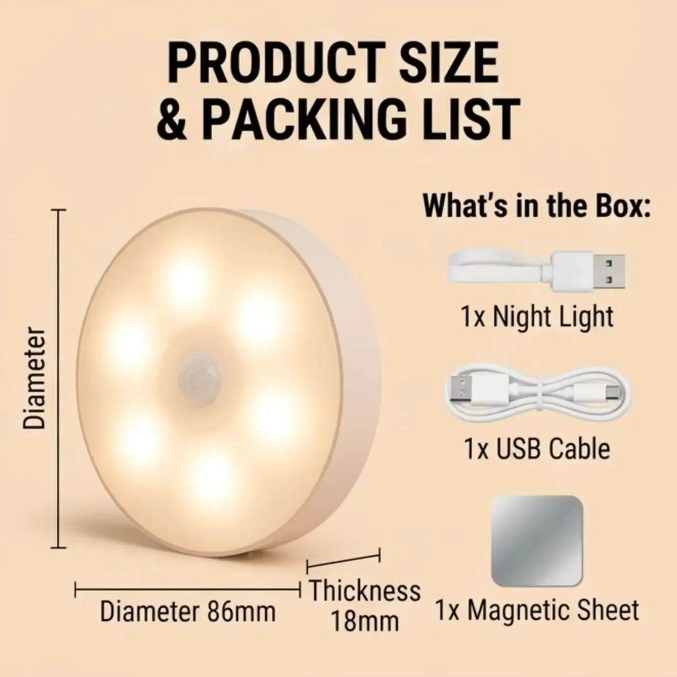 Veilleuse LED sans fil rechargeable par USB avec détecteur de mouvement, lumière chaleureuse pour placards et escaliers 6