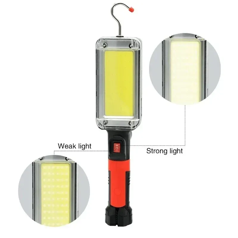 Lampe de travail COB LED rechargeable et portable, lampe de camping avec crochet et aimant, réglable haute/basse intensité, lampe de secours et de travail
