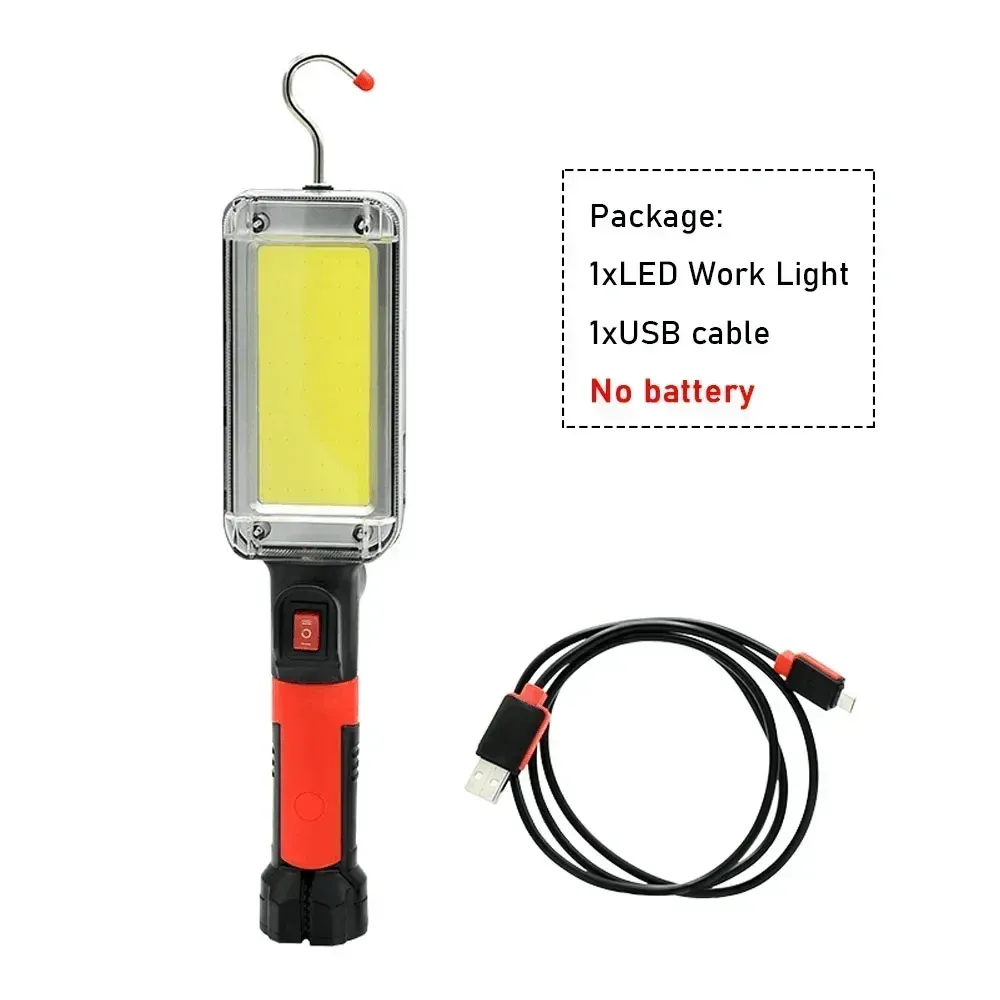 Lampe de travail COB LED rechargeable et portable, lampe de camping avec crochet et aimant, réglable haute/basse intensité, lampe de secours et de travail 7
