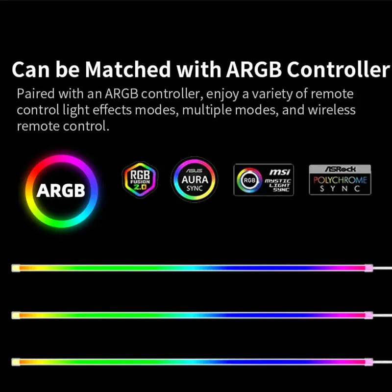 COOLCIRC Bande LED ARGB 40 cm pour PC, barre lumineuse 5 V 3 broches, compatible carte mère, éclairage d'ambiance coloré à personnaliser 3