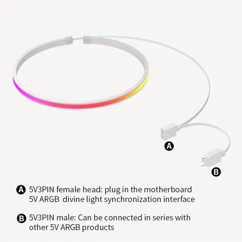 COOLCIRC Bande LED ARGB 40 cm pour PC, barre lumineuse 5 V 3 broches, compatible carte mère, éclairage d'ambiance coloré à personnaliser 4