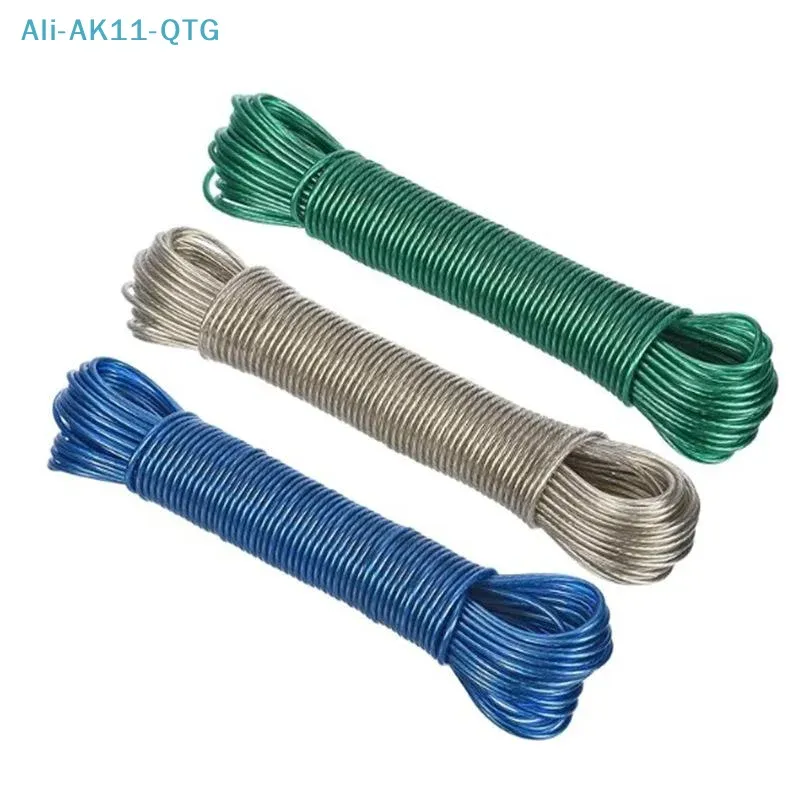 Corde à linge portable en acier revêtue de PVC, 10 à 50 m, pour extérieur et voyage